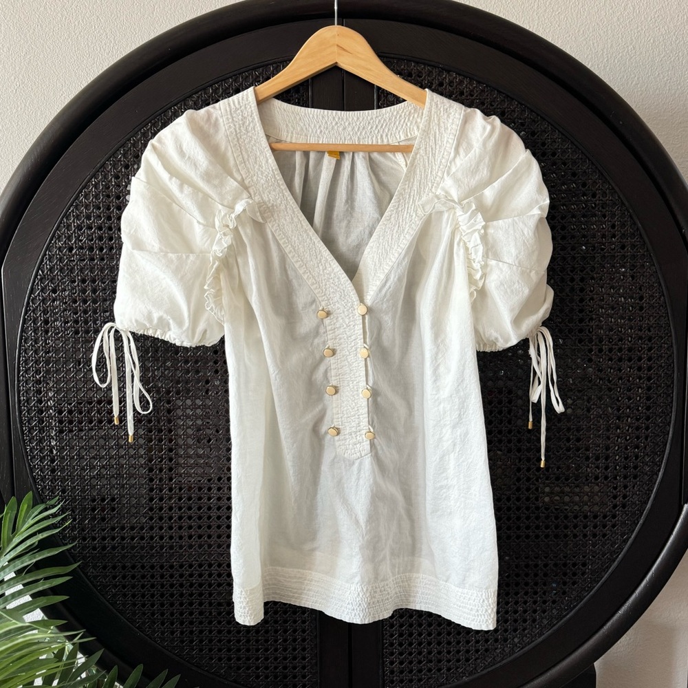 Anthropologie White Puff Sleeve Blouse